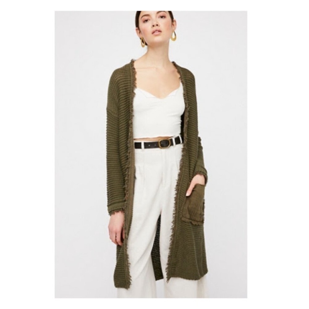 Free People - Wouldn’t Knit Be Nice Cardi Woodstock Boho Large Moss Green‎